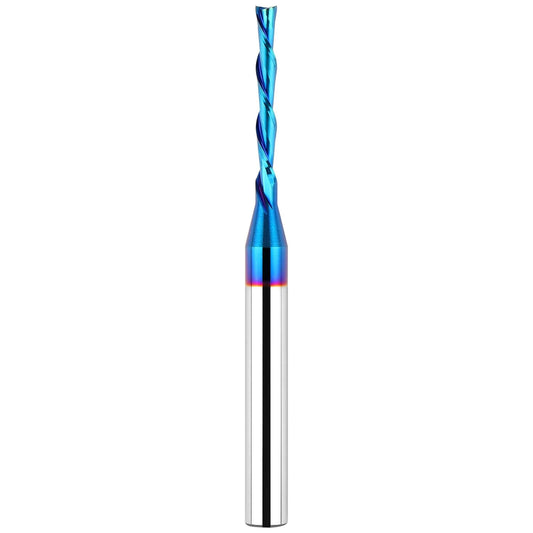 Extra Long Solid Carbide Downcut Spiral Router Bit 1/4" Shank - 1/8" Cutting Diameter - Nano Blue Coating - CNC Router Bit End Mill for Wood Cut, Carving - 3" Length