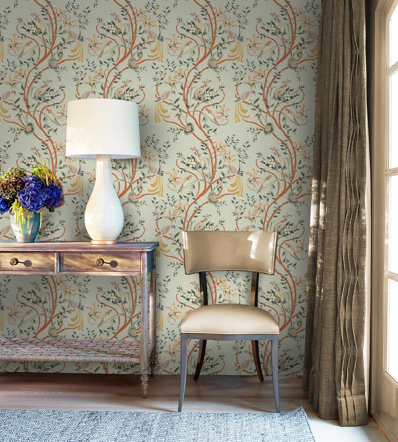 Extra-Wide Green Floral Peel and Stick Wallpaper - 23.62"x118" - Removable DIY Self Adhesive Contact Paper for Livingroom and Bedroom Decor