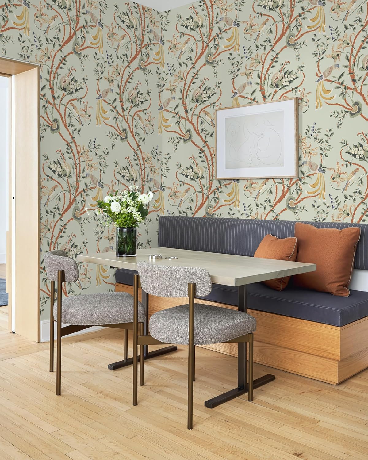 Extra-Wide Green Floral Peel and Stick Wallpaper - 23.62"x118" - Removable DIY Self Adhesive Contact Paper for Livingroom and Bedroom Decor