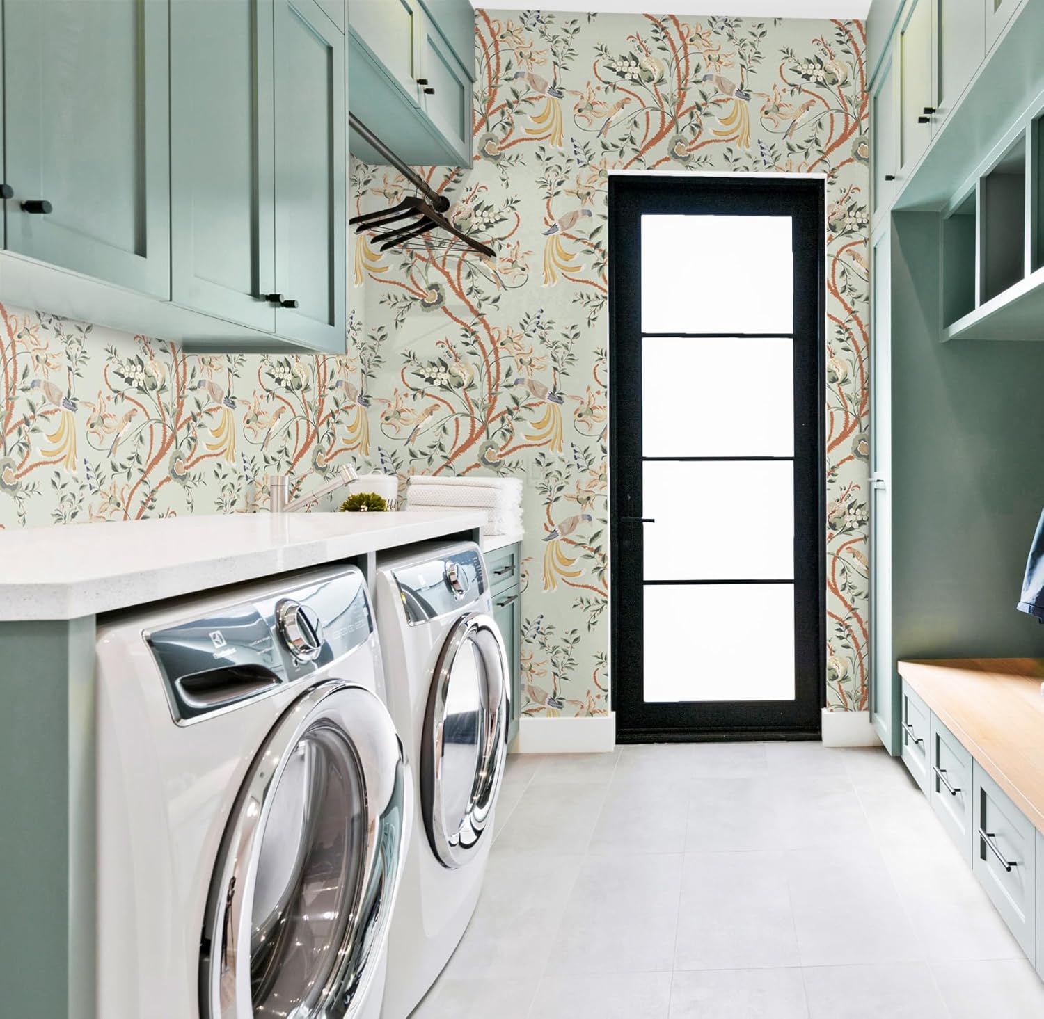 Extra-Wide Green Floral Peel and Stick Wallpaper - 23.62"x118" - Removable DIY Self Adhesive Contact Paper for Livingroom and Bedroom Decor