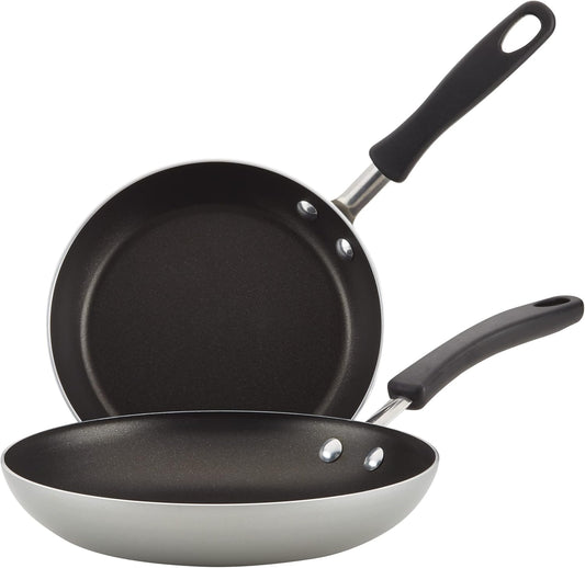 Farberware Cookstart DiamondMax Nonstick Frying Pans Set, Dishwasher Safe, 8.25 Inch and 10 Inch, Silver Color