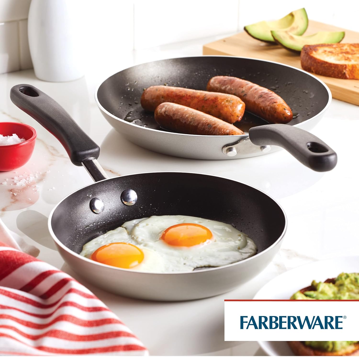 Farberware Cookstart DiamondMax Nonstick Frying Pans Set, Dishwasher Safe, 8.25 Inch and 10 Inch, Silver Color