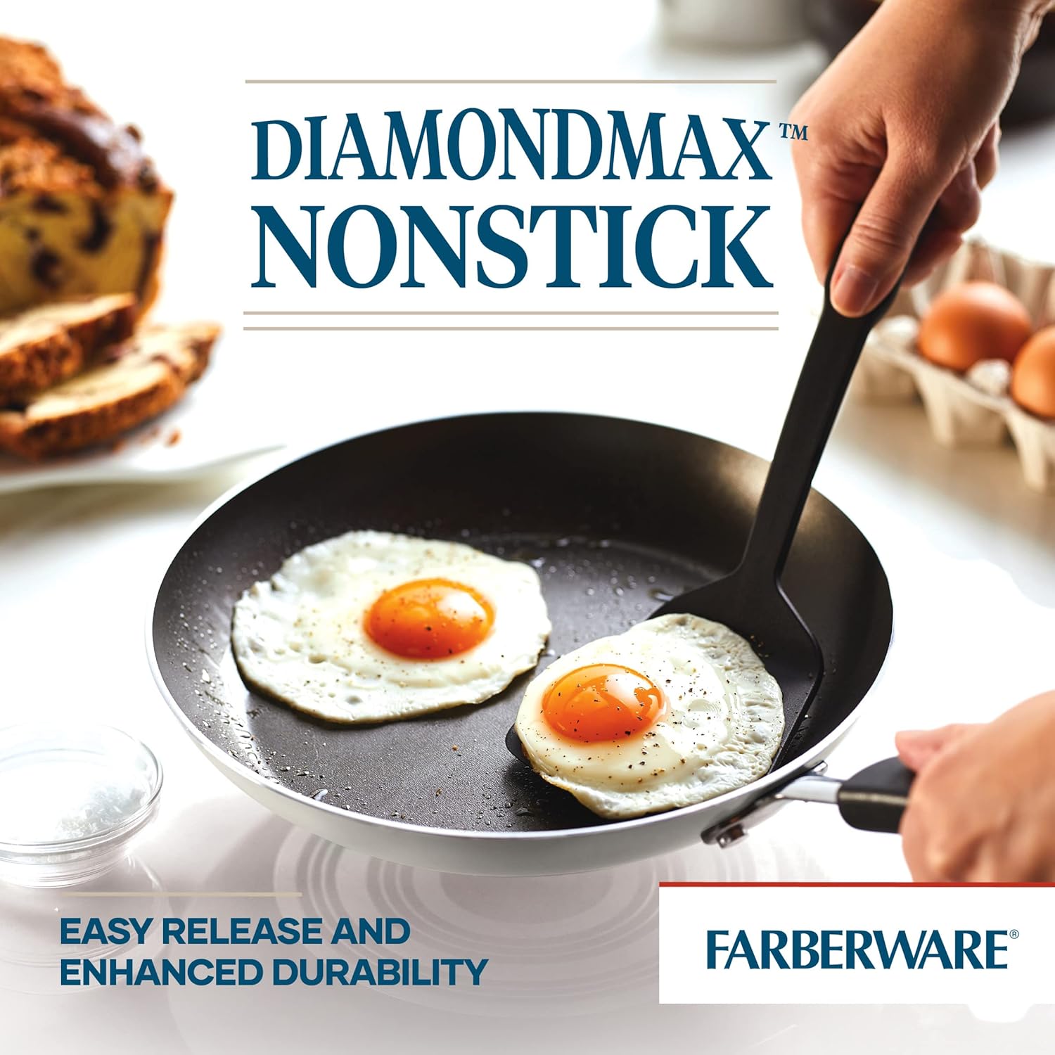 Farberware Cookstart DiamondMax Nonstick Frying Pans Set, Dishwasher Safe, 8.25 Inch and 10 Inch, Silver Color