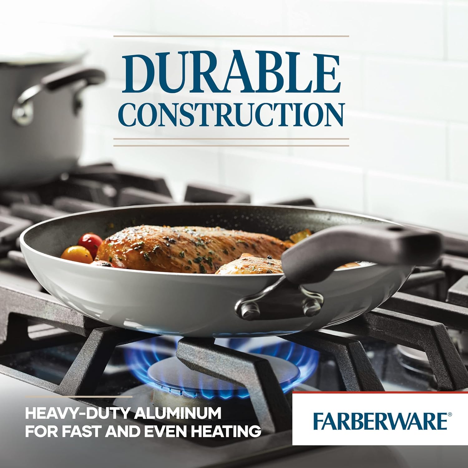 Farberware Cookstart DiamondMax Nonstick Frying Pans Set, Dishwasher Safe, 8.25 Inch and 10 Inch, Silver Color