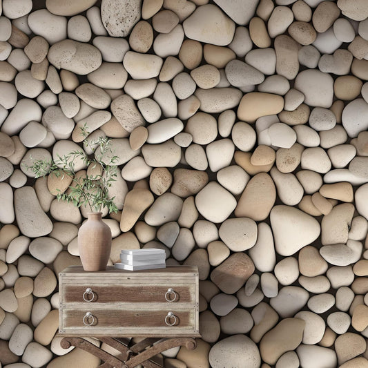 Farmhouse Beige Stone Contact Paper 17.7"x118" - Peel and Stick Removable Wallpaper for Walls and Furniture Covering