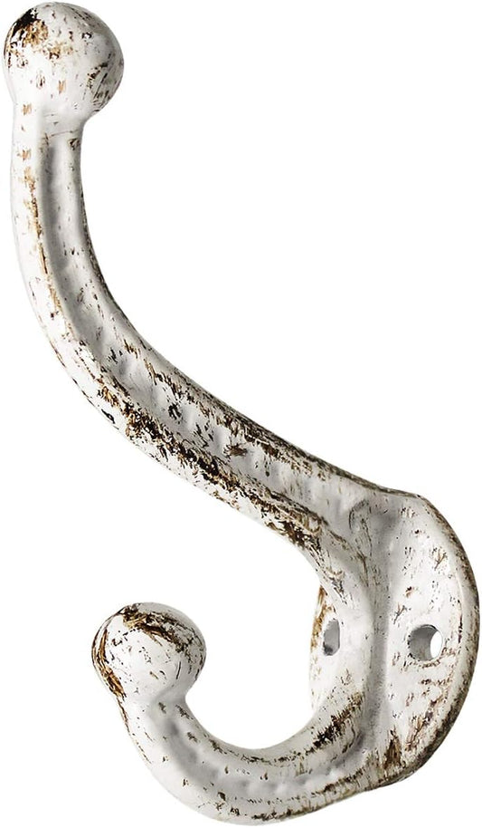 Farmhouse Vintage White Cast Iron Coat Hooks - Set of 4 Heavy Duty Rustic Wall Mounted Hooks