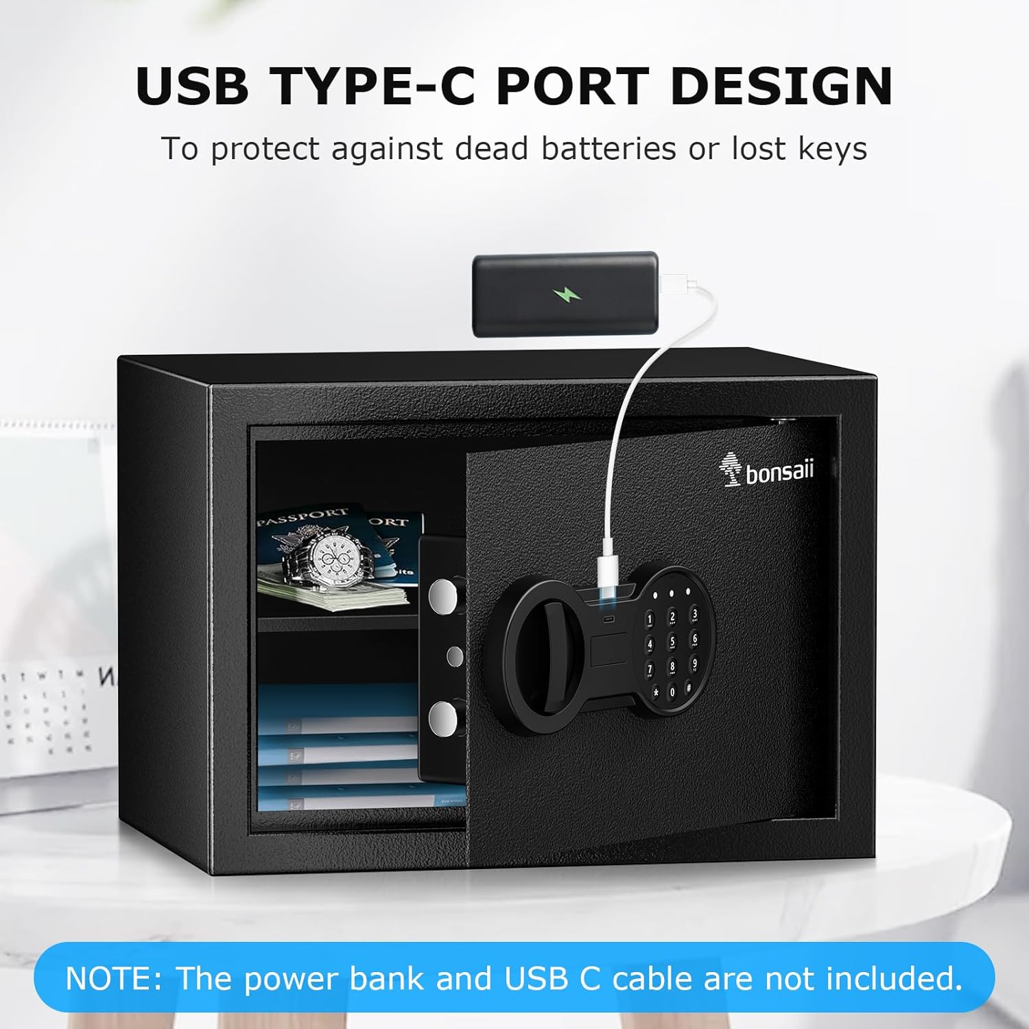 Fireproof Home Safe Box with Removable Shelf for Money, Jewelry & Valuables - 0.6 Cubic Feet, Black - 9.84" x 13.78" x 9.84