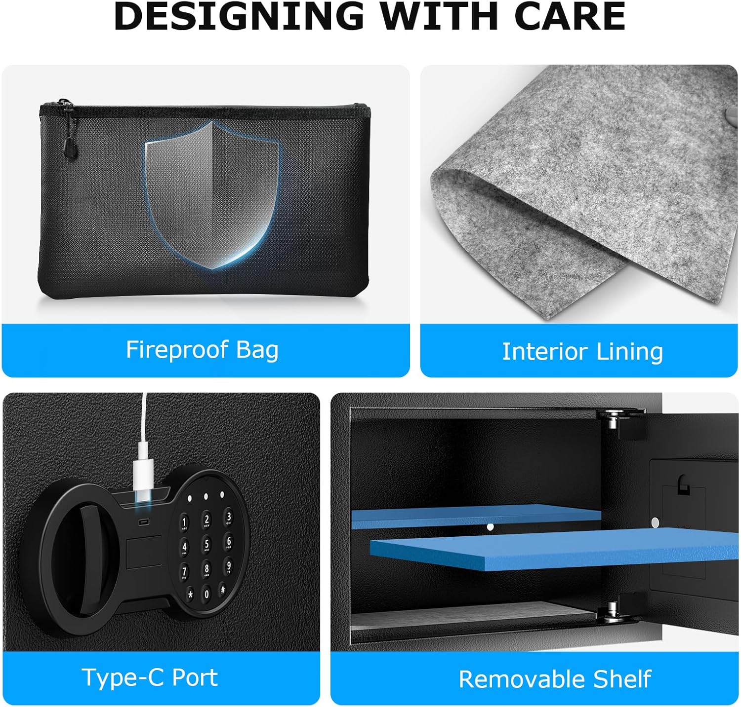 Fireproof Home Safe Box with Removable Shelf for Money, Jewelry & Valuables - 0.6 Cubic Feet, Black - 9.84" x 13.78" x 9.84