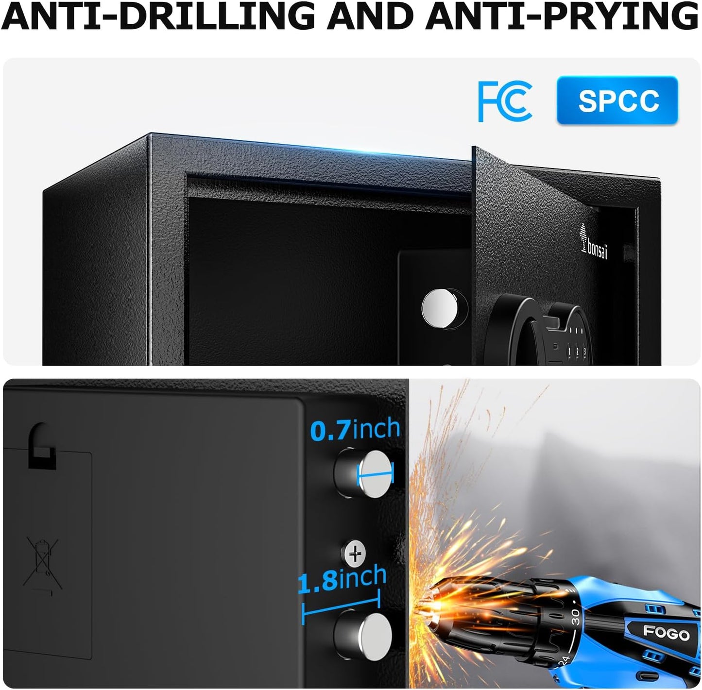 Fireproof Home Safe Box with Removable Shelf for Money, Jewelry & Valuables - 0.6 Cubic Feet, Black - 9.84" x 13.78" x 9.84