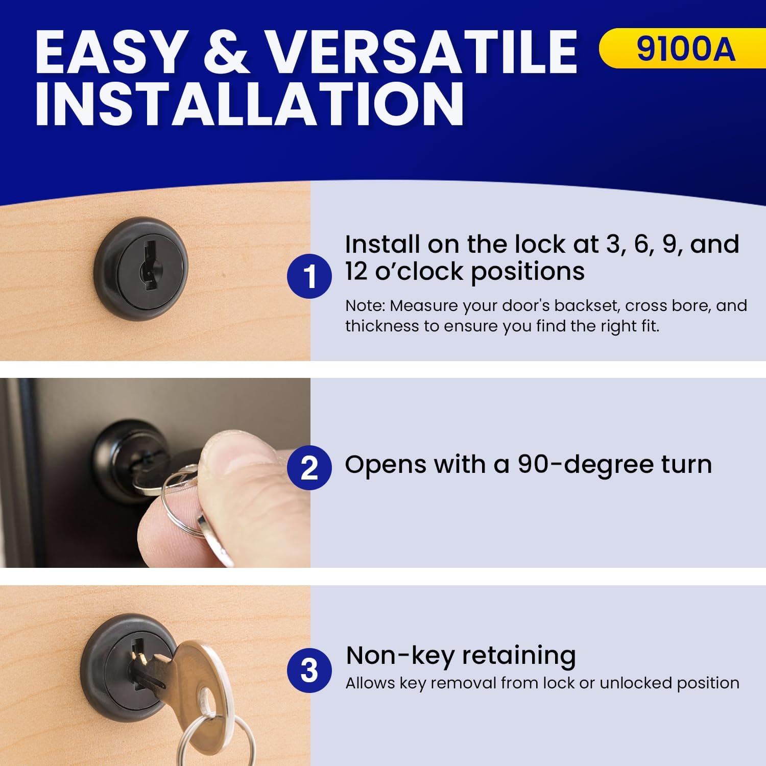 FJM Security 9100A-BLK-KD Disc Tumbler Cam Lock - Smart Home & Cabinet Baby Proofing Solution - 1 3/8” Cylinder - Black Finish