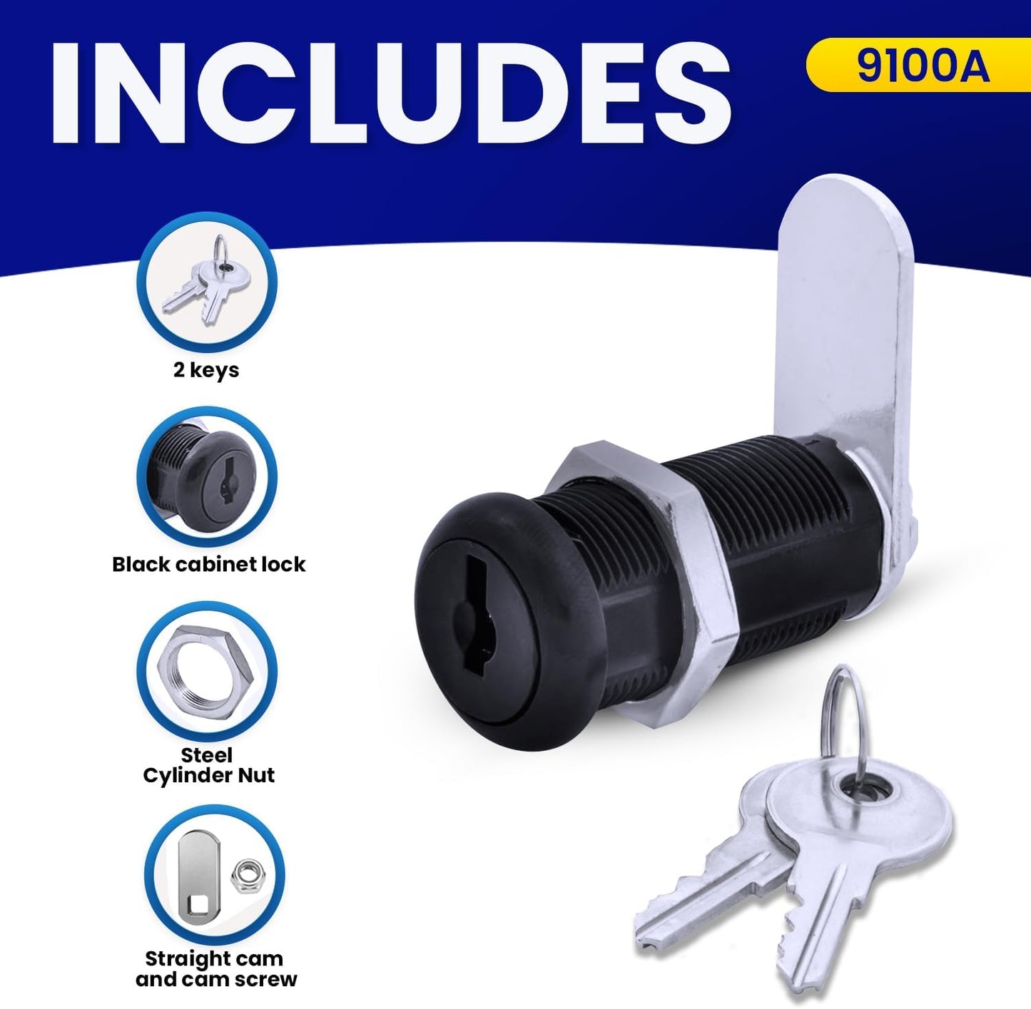 FJM Security 9100A-BLK-KD Disc Tumbler Cam Lock - Smart Home & Cabinet Baby Proofing Solution - 1 3/8” Cylinder - Black Finish