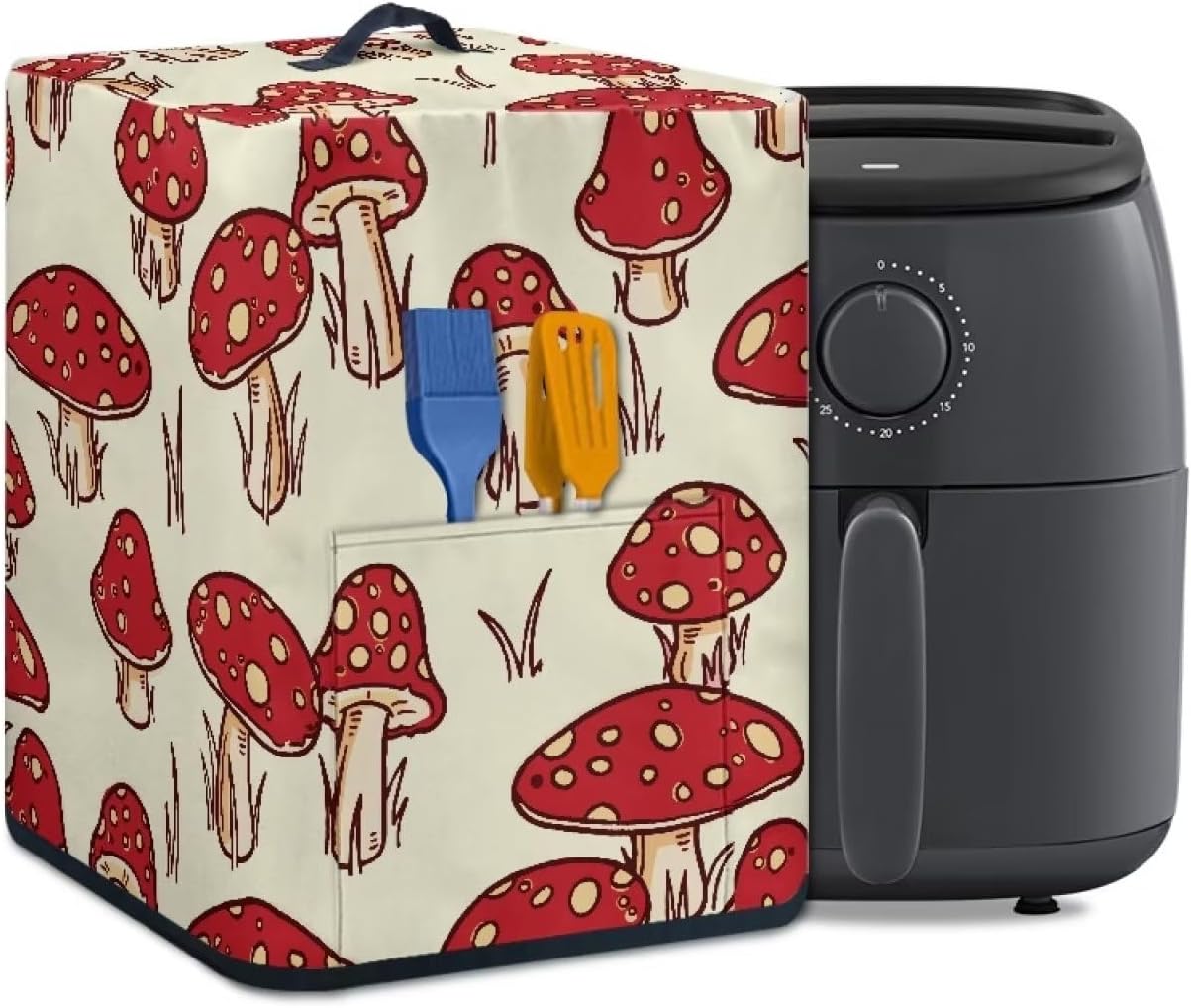 FKELYI Small Appliance Air Fryer Cooker Cover with Storage Pocket - Washable Dust-proof Mushroom Design