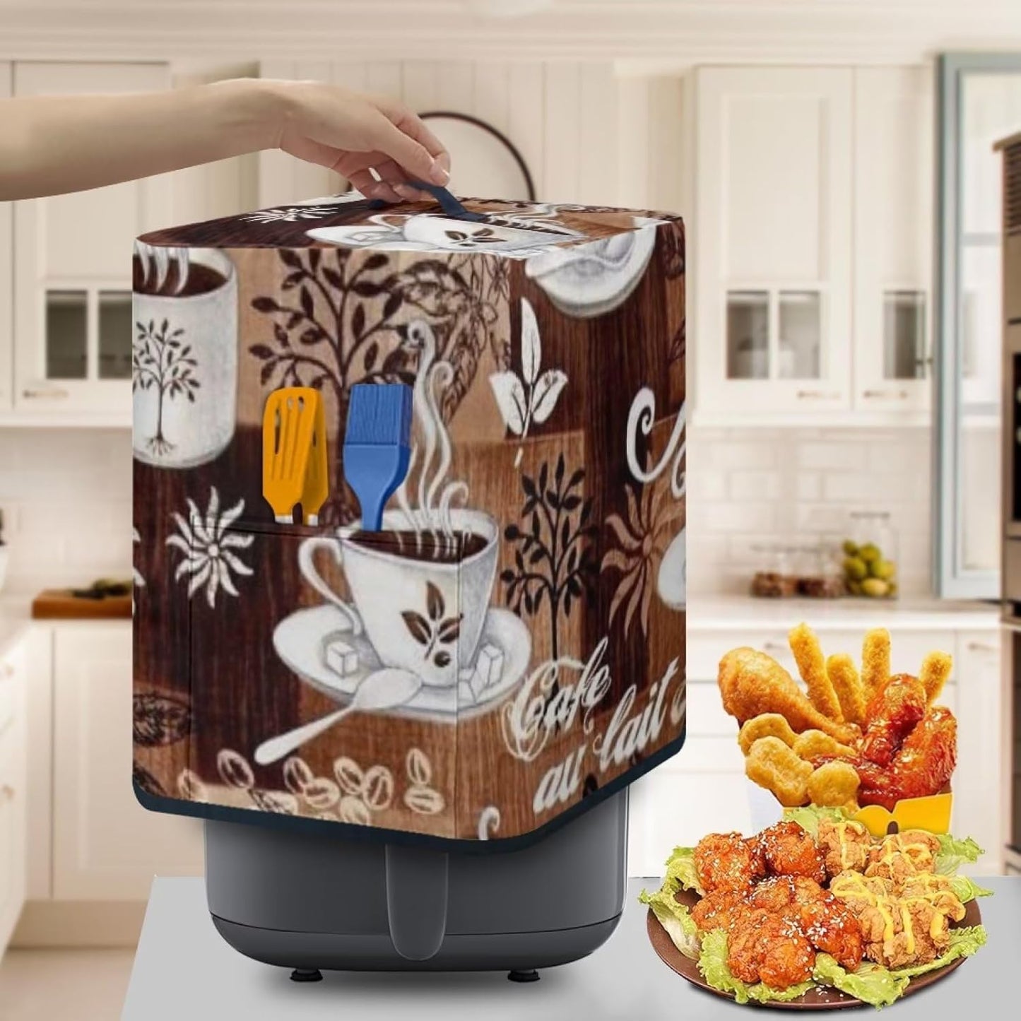 FKELYI Small Appliance Air Fryer Cooker Cover with Storage Pocket - Washable Dust-proof Mushroom Design