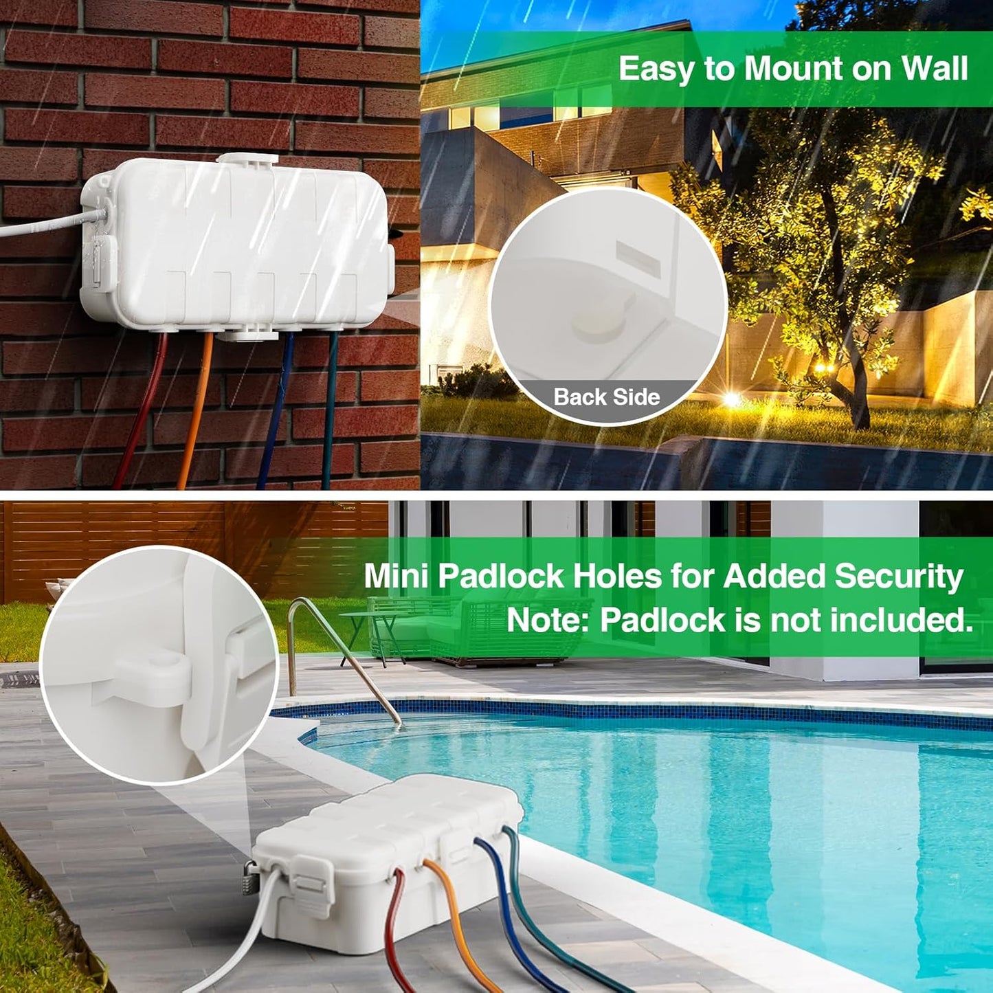 Flemoon Medium Outdoor Electrical Box (11.5x5.2x4 inch) - Weatherproof Extension Cord Cover with 6 Cable Entry Ports for Power Strip, Timer, Plug, Holiday Lights - IP54 Waterproof - White