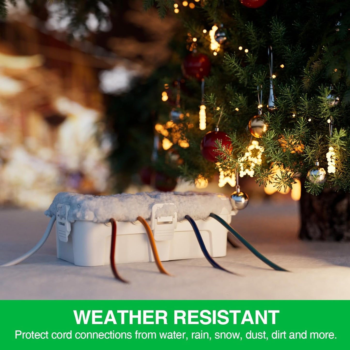 Flemoon Medium Outdoor Electrical Box (11.5x5.2x4 inch) - Weatherproof Extension Cord Cover with 6 Cable Entry Ports for Power Strip, Timer, Plug, Holiday Lights - IP54 Waterproof - White