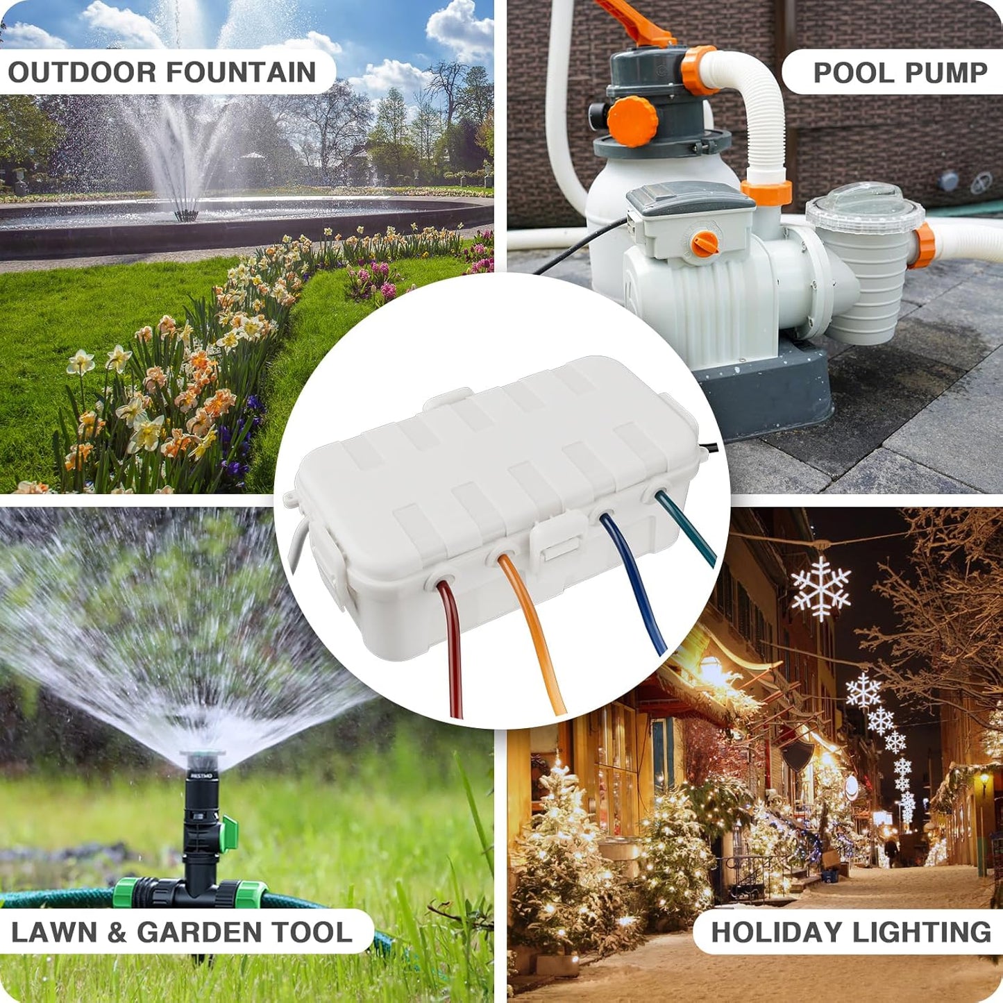 Flemoon Medium Outdoor Electrical Box (11.5x5.2x4 inch) - Weatherproof Extension Cord Cover with 6 Cable Entry Ports for Power Strip, Timer, Plug, Holiday Lights - IP54 Waterproof - White