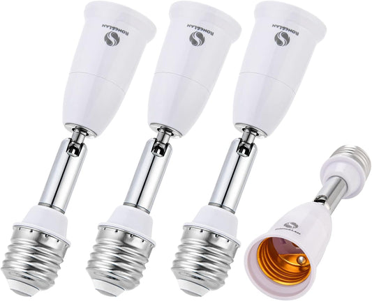 Flexible 180 Degree Bendable E26/E27 Light Socket Extender Adapter, 4-Pack of Adjustable Extension Socket Extenders for Medium Light Bulbs