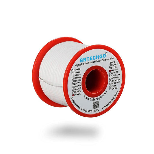 Flexible 30 AWG Stranded Tinned Copper Wire Spool - BNTECHGO 100 ft White Silicone Wire - High Quality 30 Gauge Wire