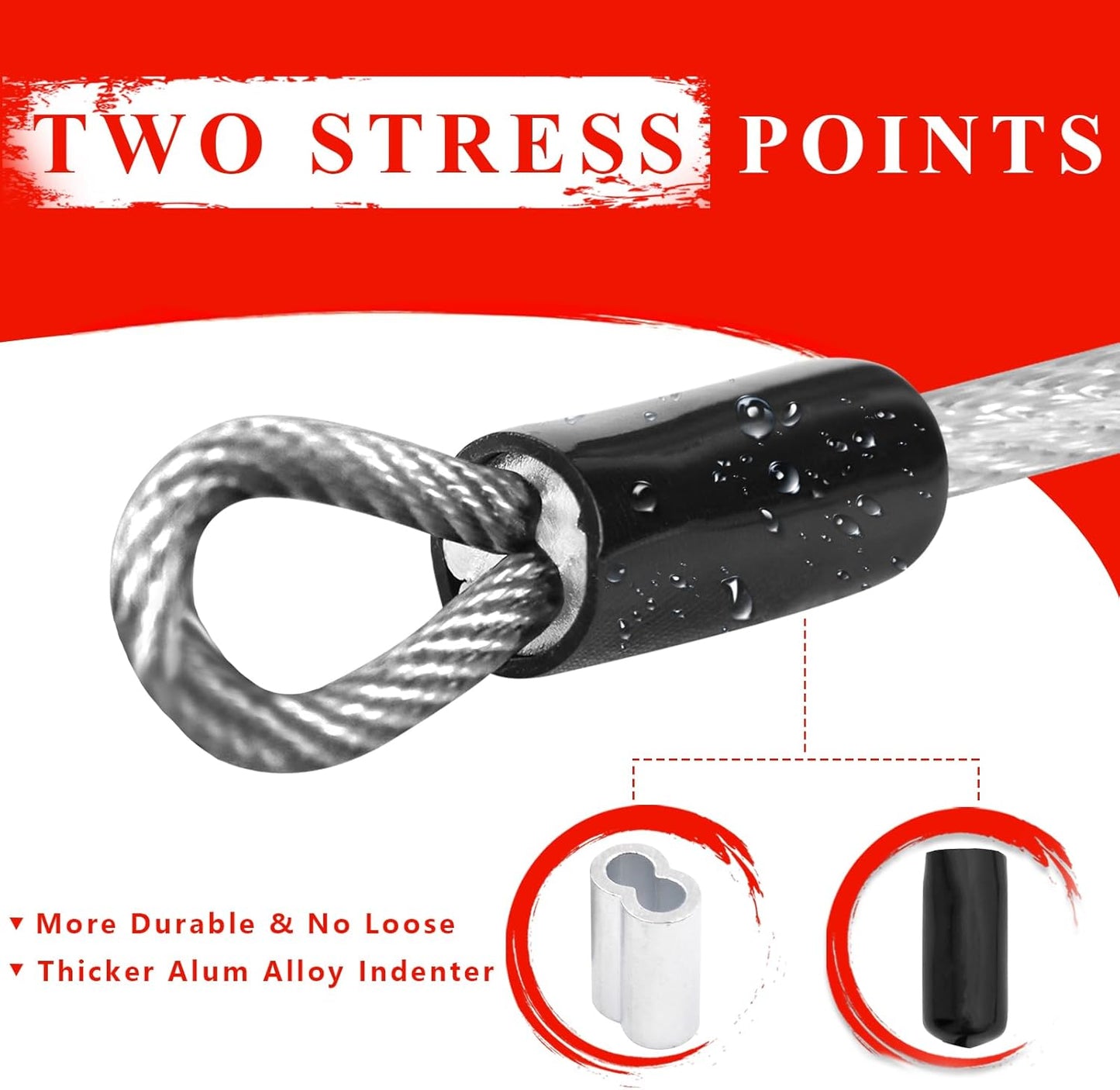 Flexible Stainless Steel Security Cable with Double Loop - 2 Pack, 1/8 inch Diameter, Various Length Options