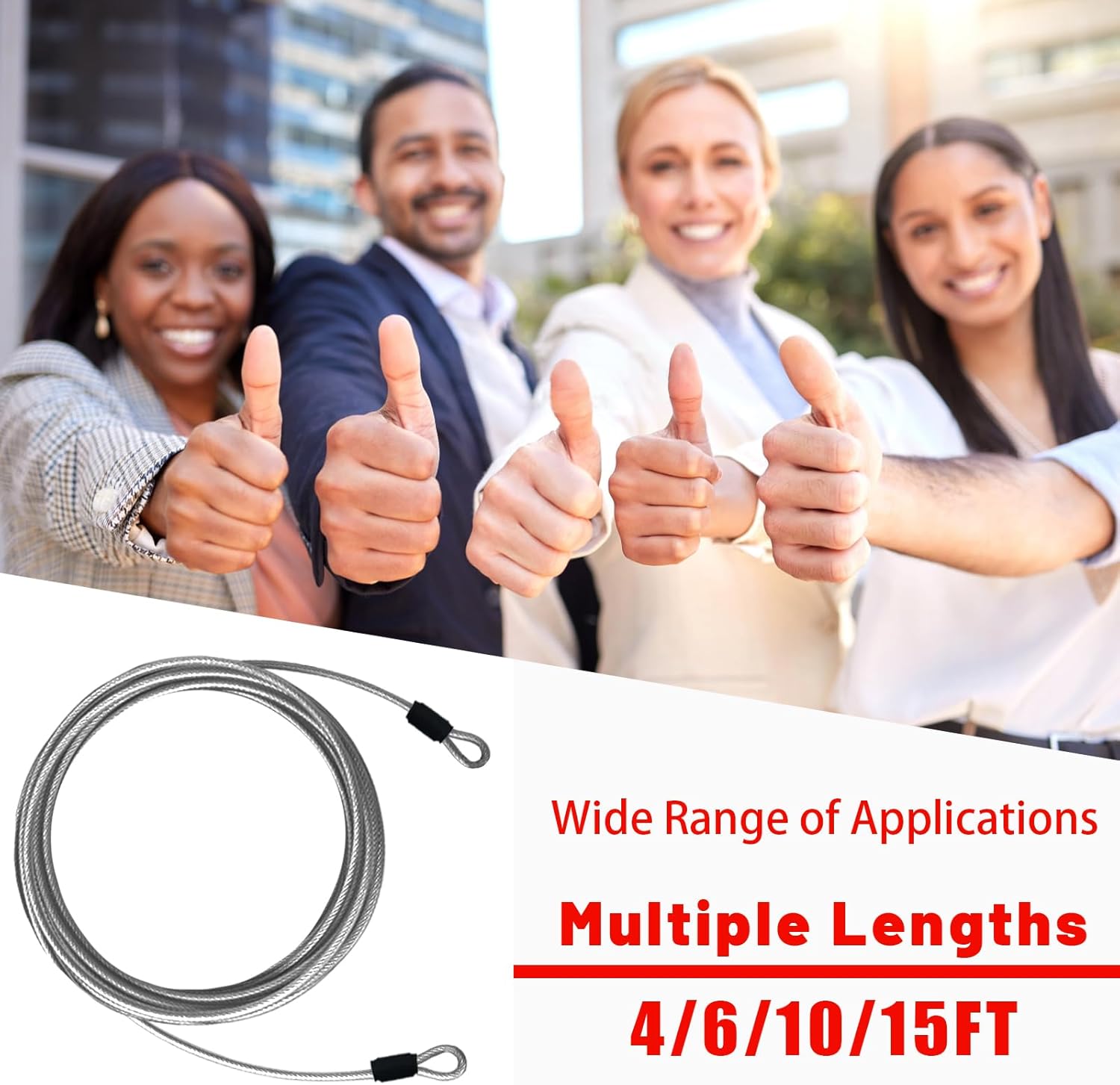 Flexible Stainless Steel Security Cable with Double Loop - 2 Pack, 1/8 inch Diameter, Various Length Options