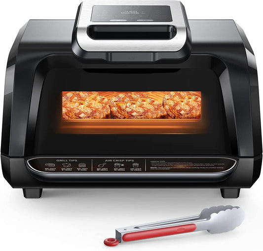 FlexWill 7-in-1 Electric Air Grill Fryer - Indoor Smokeless Contact Grill with Fast Even Heat and Non-Stick Removable Plates - 1750W - Perfect for Healthy Grilling and Flat Top Griddle - 4Qt Capacity