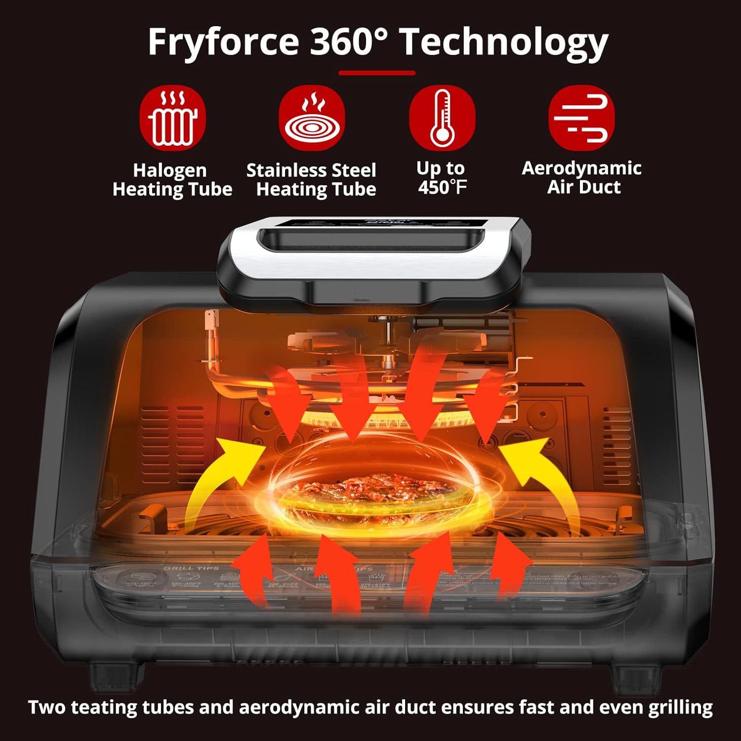 FlexWill 7-in-1 Electric Air Grill Fryer - Indoor Smokeless Contact Grill with Fast Even Heat and Non-Stick Removable Plates - 1750W - Perfect for Healthy Grilling and Flat Top Griddle - 4Qt Capacity