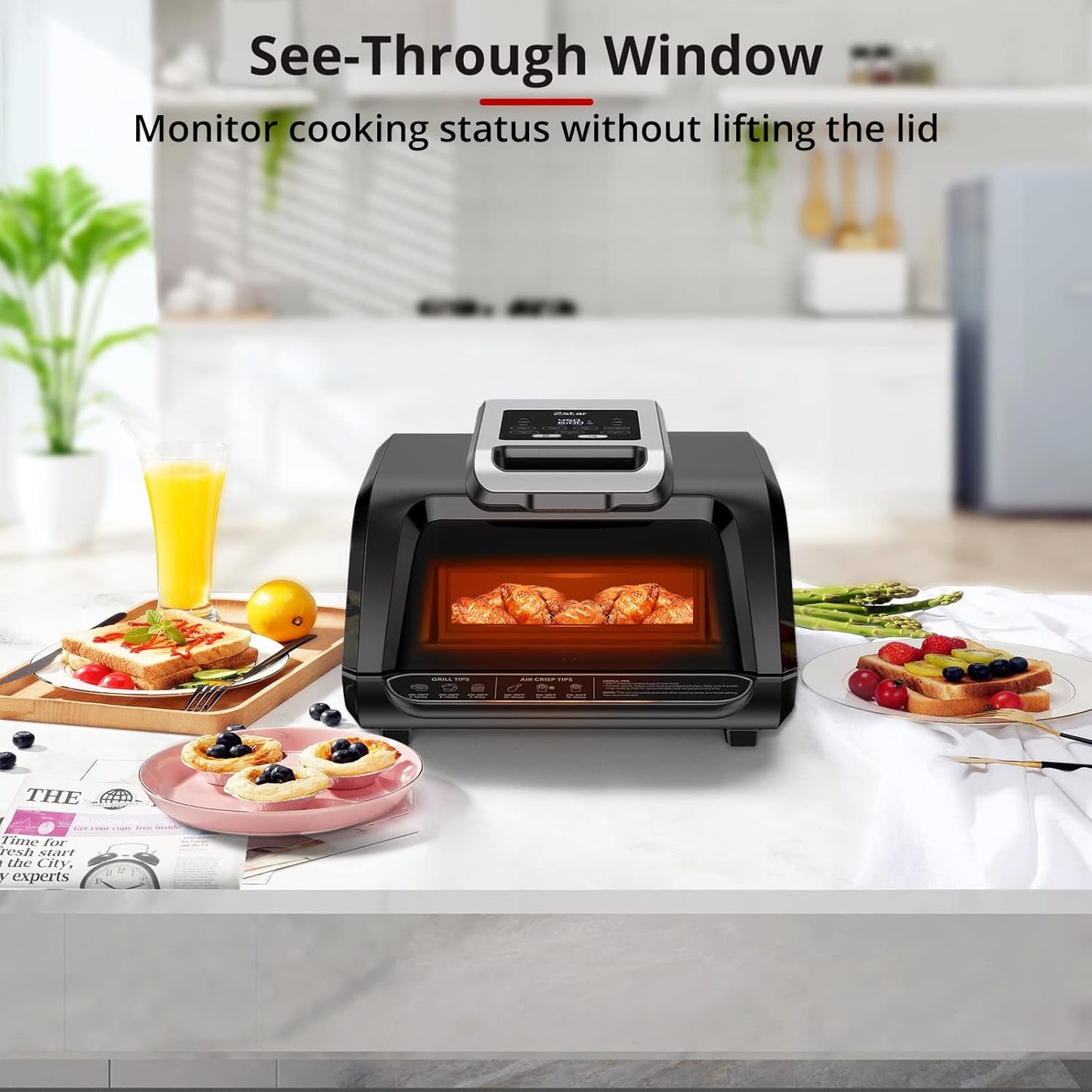 FlexWill 7-in-1 Electric Air Grill Fryer - Indoor Smokeless Contact Grill with Fast Even Heat and Non-Stick Removable Plates - 1750W - Perfect for Healthy Grilling and Flat Top Griddle - 4Qt Capacity