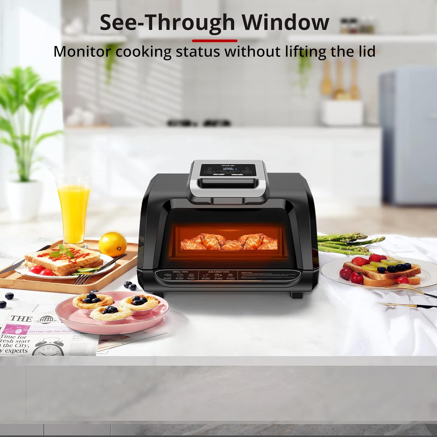 FlexWill 7-in-1 Electric Air Grill Fryer - Indoor Smokeless Contact Grill with Fast Even Heat and Non-Stick Removable Plates - 1750W - Perfect for Healthy Grilling and Flat Top Griddle - 4Qt Capacity