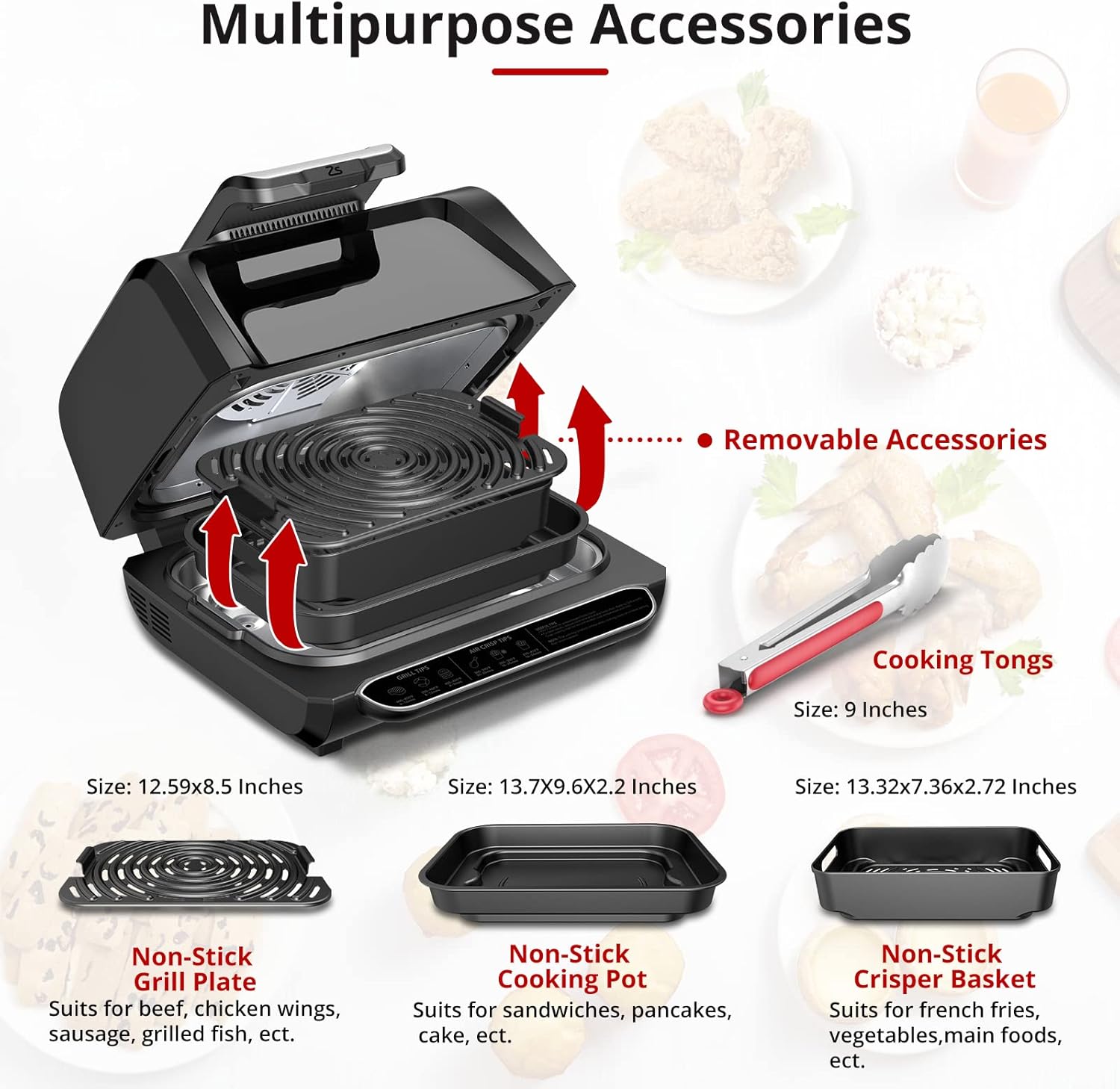 FlexWill 7-in-1 Electric Air Grill Fryer - Indoor Smokeless Contact Grill with Fast Even Heat and Non-Stick Removable Plates - 1750W - Perfect for Healthy Grilling and Flat Top Griddle - 4Qt Capacity