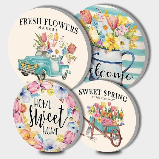 Floral Farmhouse Electric Stove Burner Covers Set - 4 Pcs, 8" and 10", Gas Cooktop Cover for Kitchen Decor, Metal Flowers Decorations