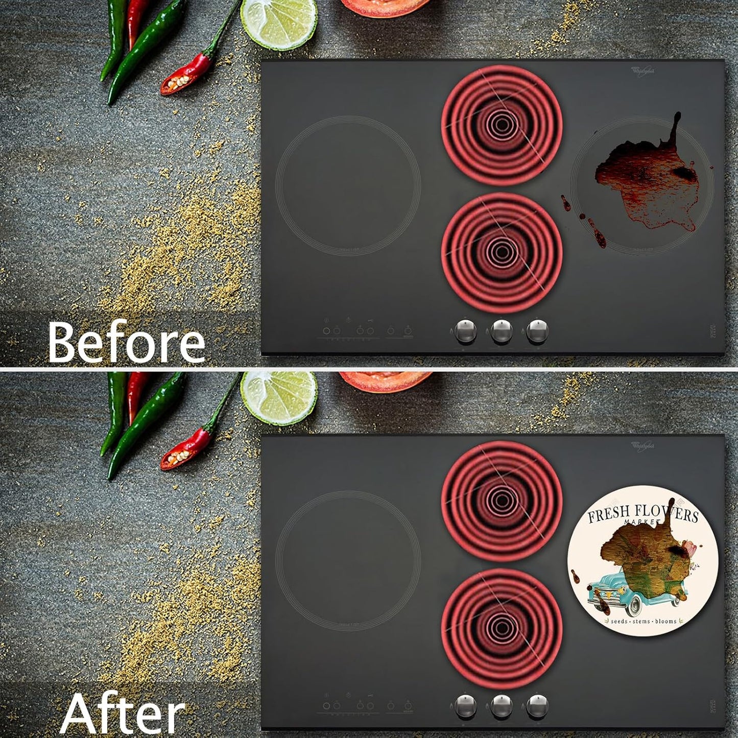 Floral Farmhouse Electric Stove Burner Covers Set - 4 Pcs, 8" and 10", Gas Cooktop Cover for Kitchen Decor, Metal Flowers Decorations