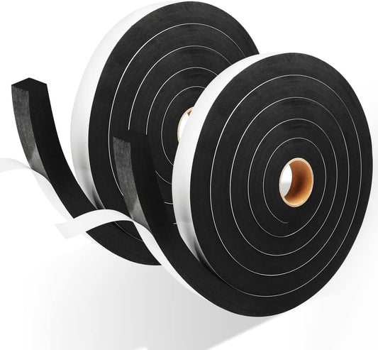 Foam Tape Weather Stripping Door Seal - 2 Rolls, 1'' W x 3/4'' T High Density Adhesive Strip, Total 16.5 Feet Long