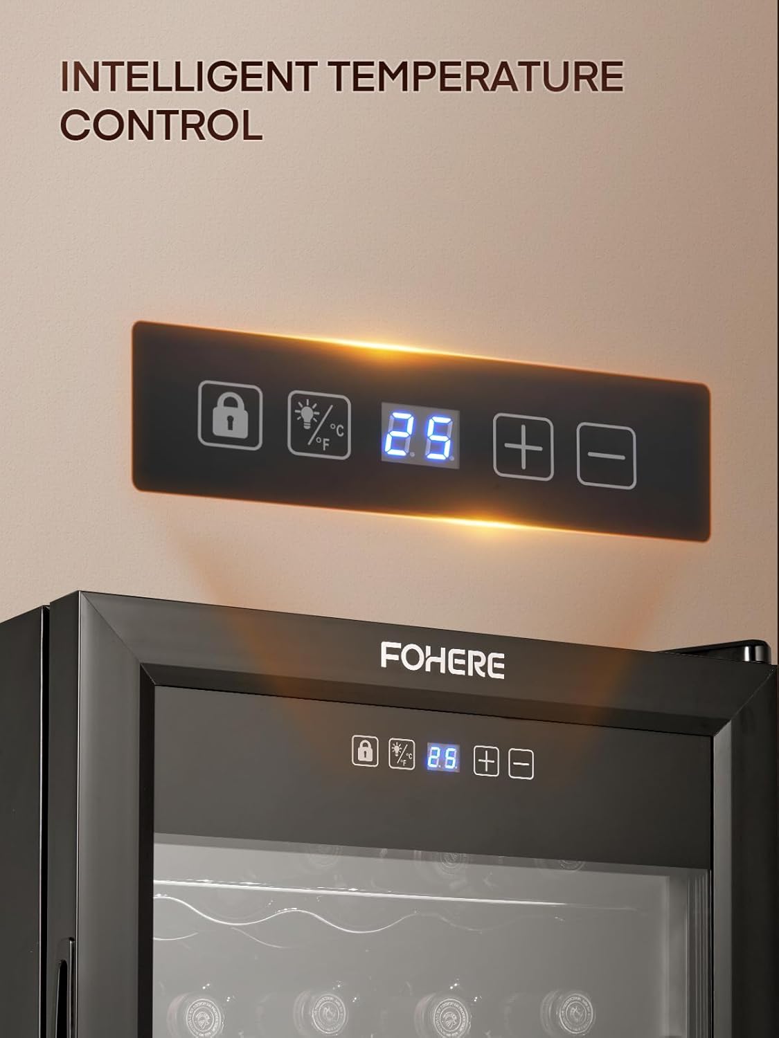 FOHERE 28-Bottle Wine Cooler with Double Glass Doors, LED Light, Digital Temp Control - Ideal Wine Fridge for Bar, Home, Office - Wine Cellar Refrigerator