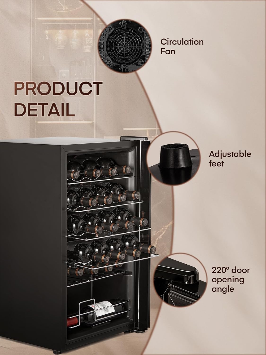 FOHERE 28-Bottle Wine Cooler with Double Glass Doors, LED Light, Digital Temp Control - Ideal Wine Fridge for Bar, Home, Office - Wine Cellar Refrigerator