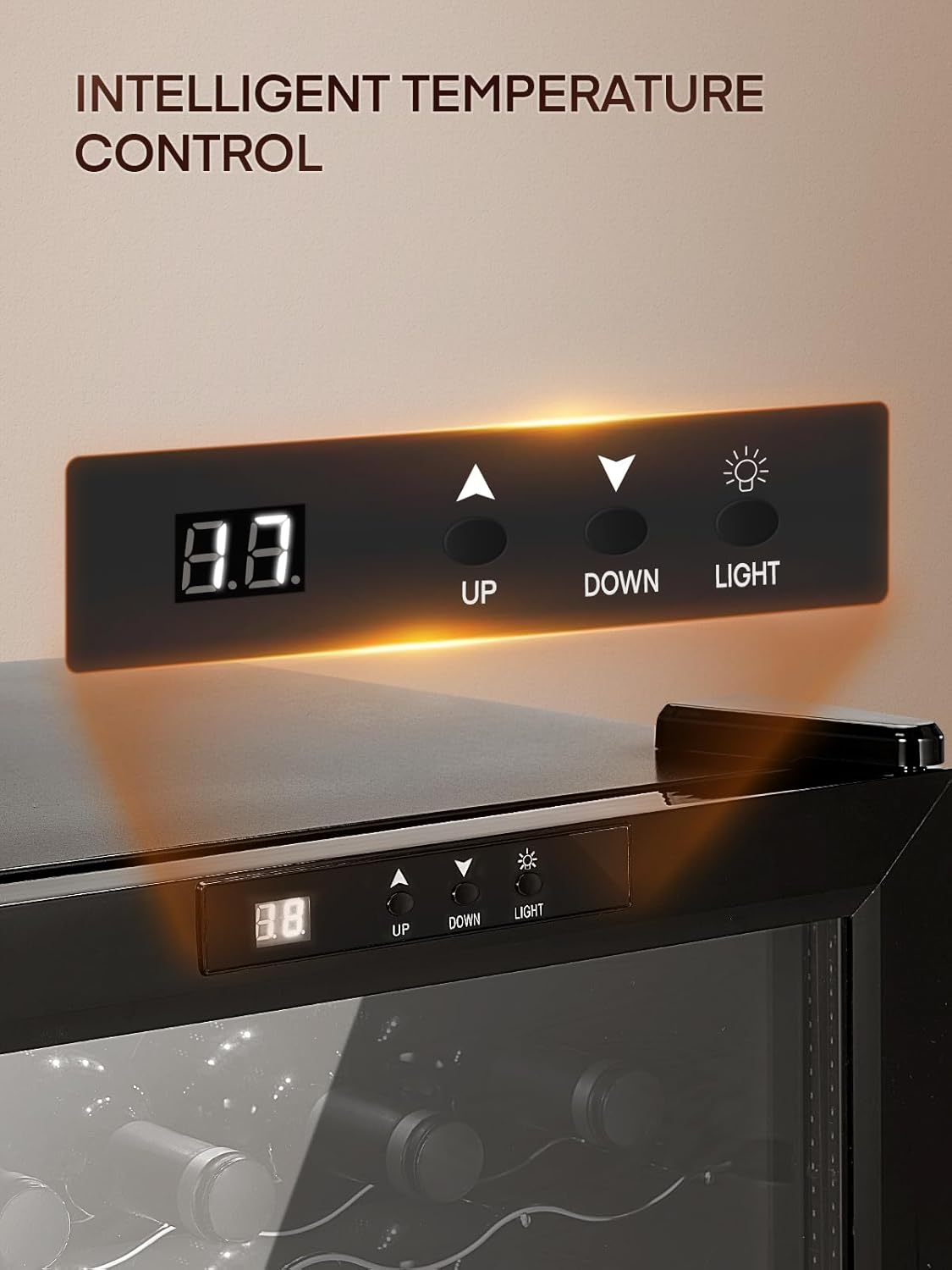 FOHERE Wine Cooler Refrigerator with Double Glass Doors - 8 Bottle Capacity, LED Light, Digital Temp Control - Ideal for Bar, Home, Office Cellar