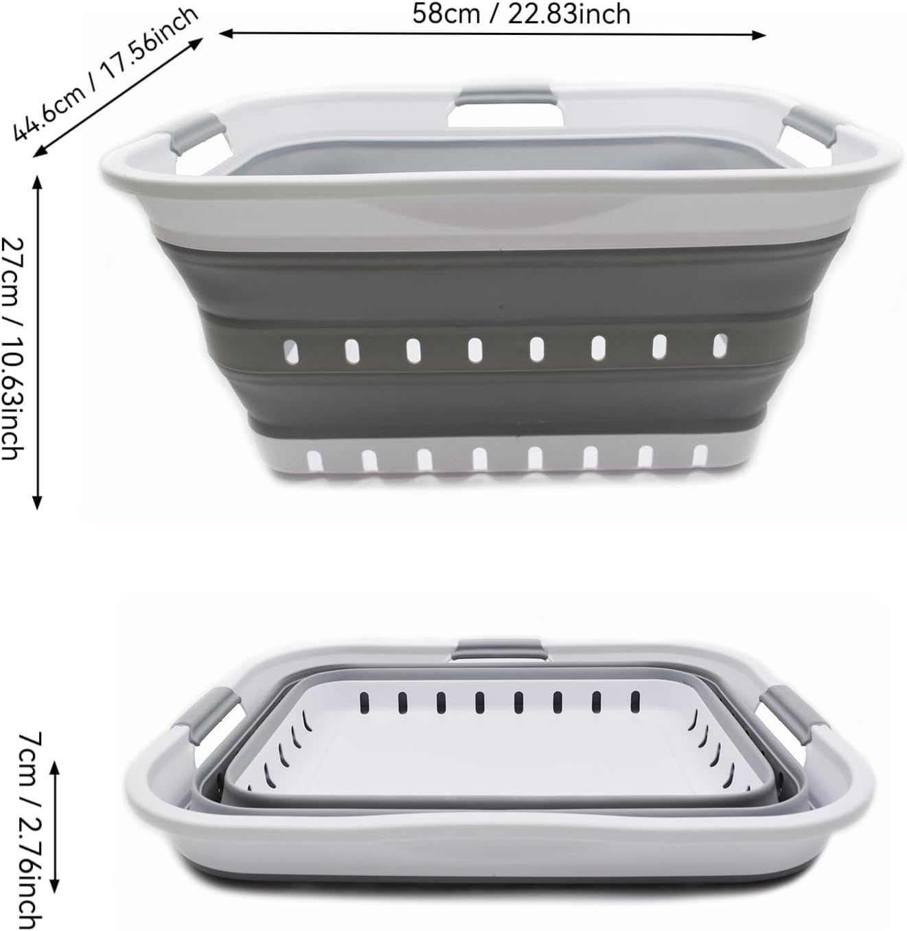 Foldable 42L Plastic Laundry Basket - Collapsible Pop Up Organizer - Space Saving Hamper - White/Grey