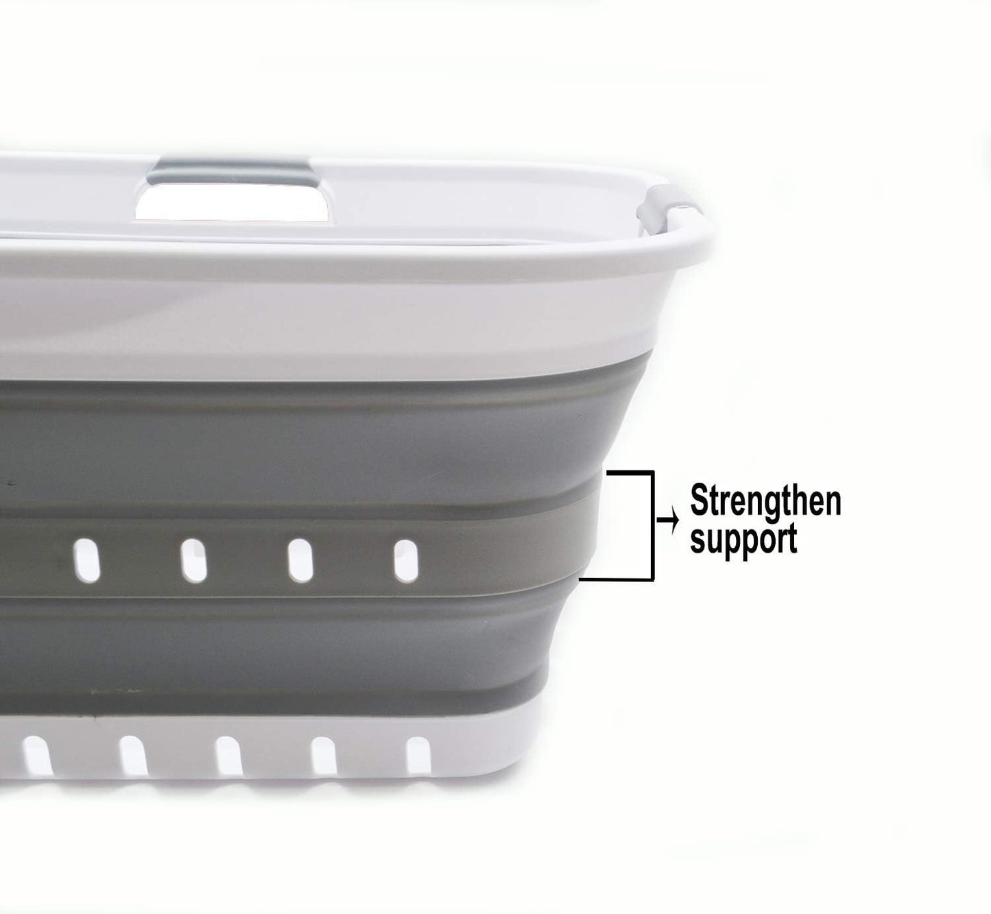 Foldable 42L Plastic Laundry Basket - Collapsible Pop Up Organizer - Space Saving Hamper - White/Grey
