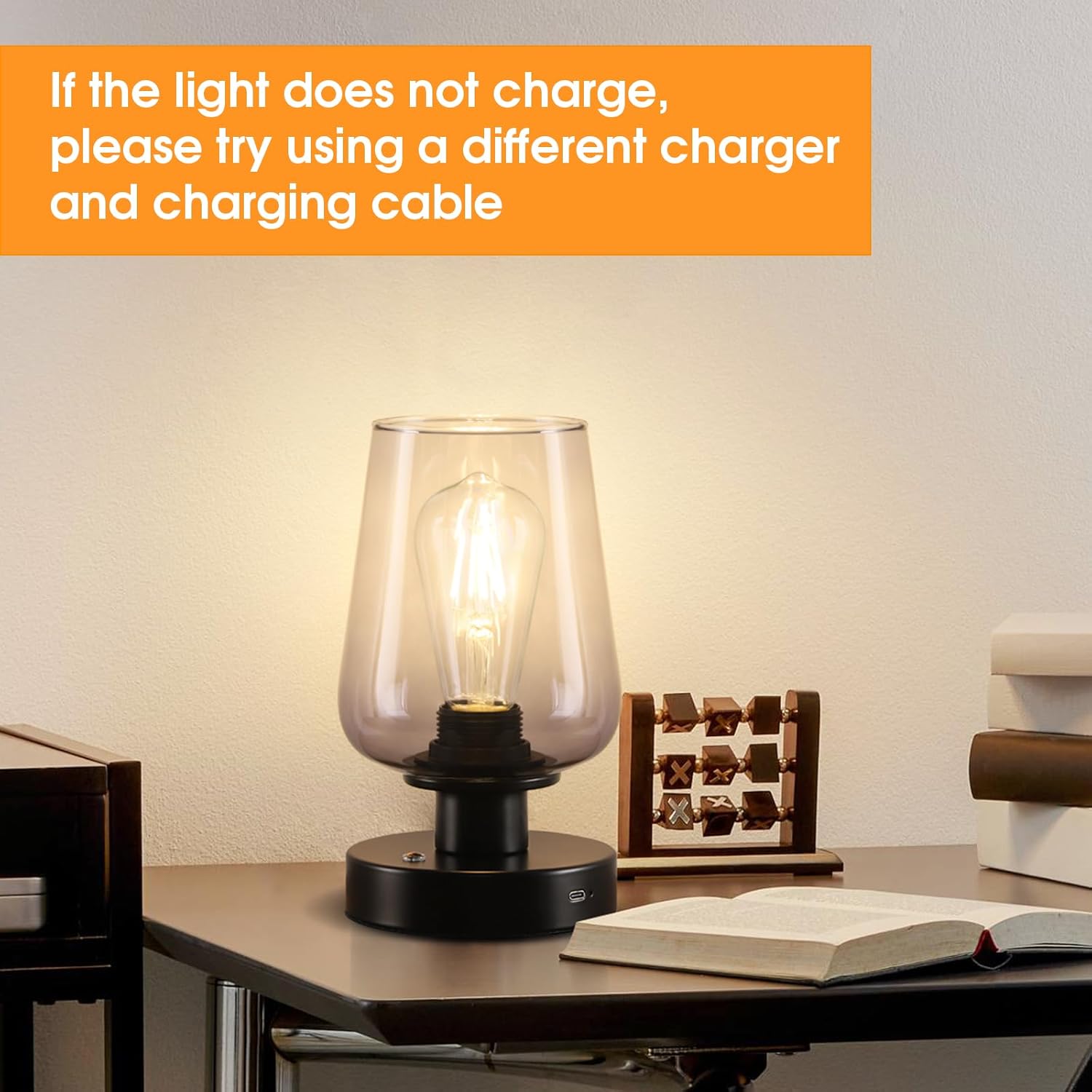 FOLKSMATE Cordless Bedside Table Lamp - Rechargeable Touch Nightstand Light with 3 Dimmable Levels, LED Bulb, Battery Operated Home Lamp