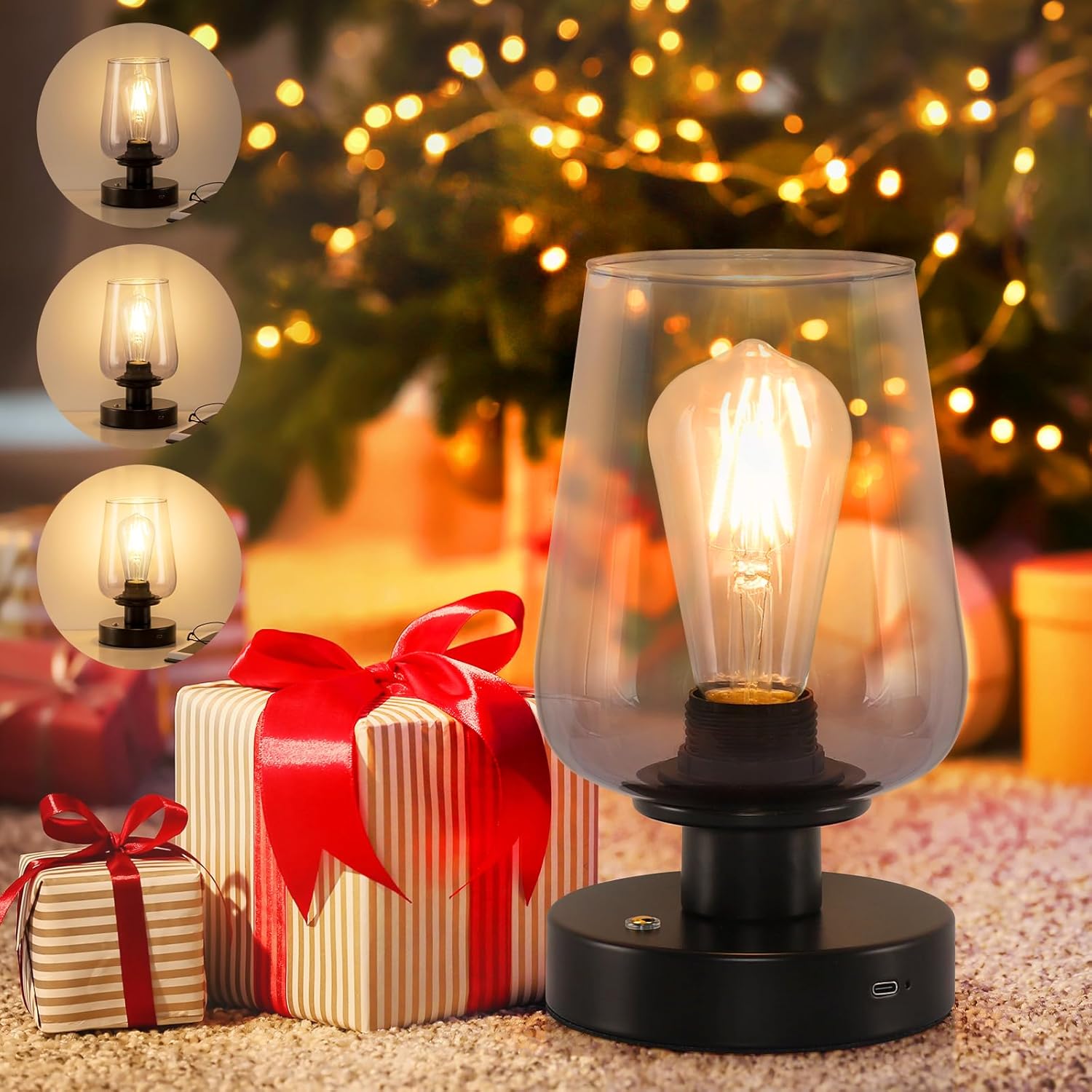 FOLKSMATE Cordless Bedside Table Lamp - Rechargeable Touch Nightstand Light with 3 Dimmable Levels, LED Bulb, Battery Operated Home Lamp