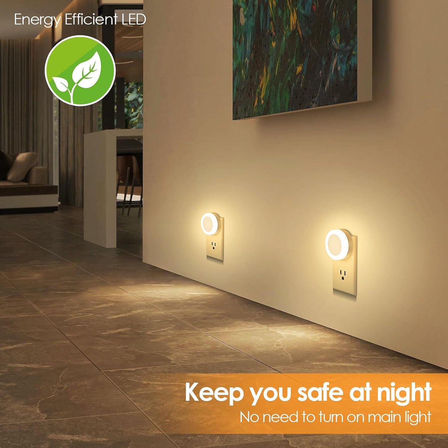 FOLKSMATE LED Night Lights Plug in, Dimmable Nightlight with Light Sensor, Soft White Adjustable, 2-Pack for Adults in Bedroom or Bathroom