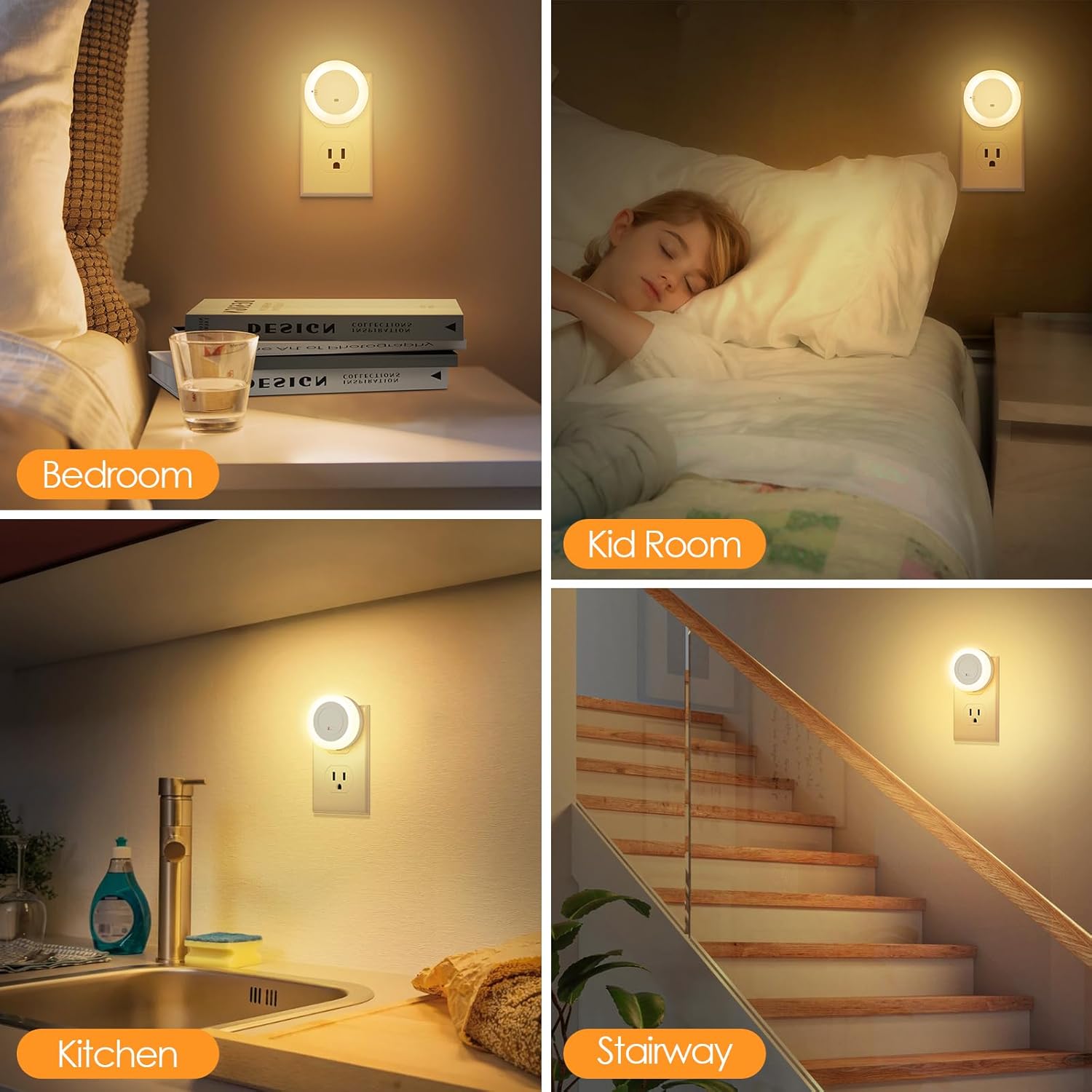 FOLKSMATE LED Night Lights Plug in, Dimmable Nightlight with Light Sensor, Soft White Adjustable, 2-Pack for Adults in Bedroom or Bathroom