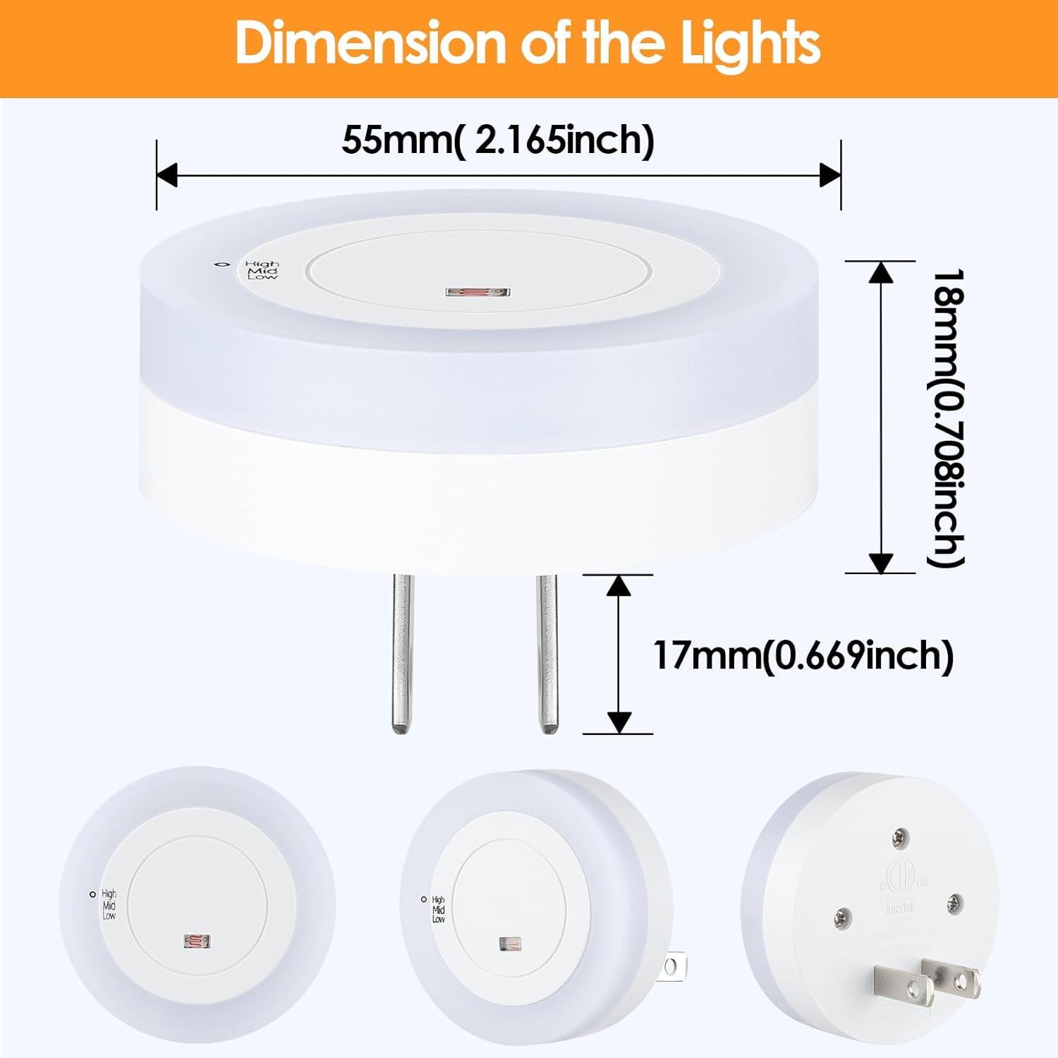 FOLKSMATE LED Night Lights Plug in, Dimmable Nightlight with Light Sensor, Soft White Adjustable, 2-Pack for Adults in Bedroom or Bathroom