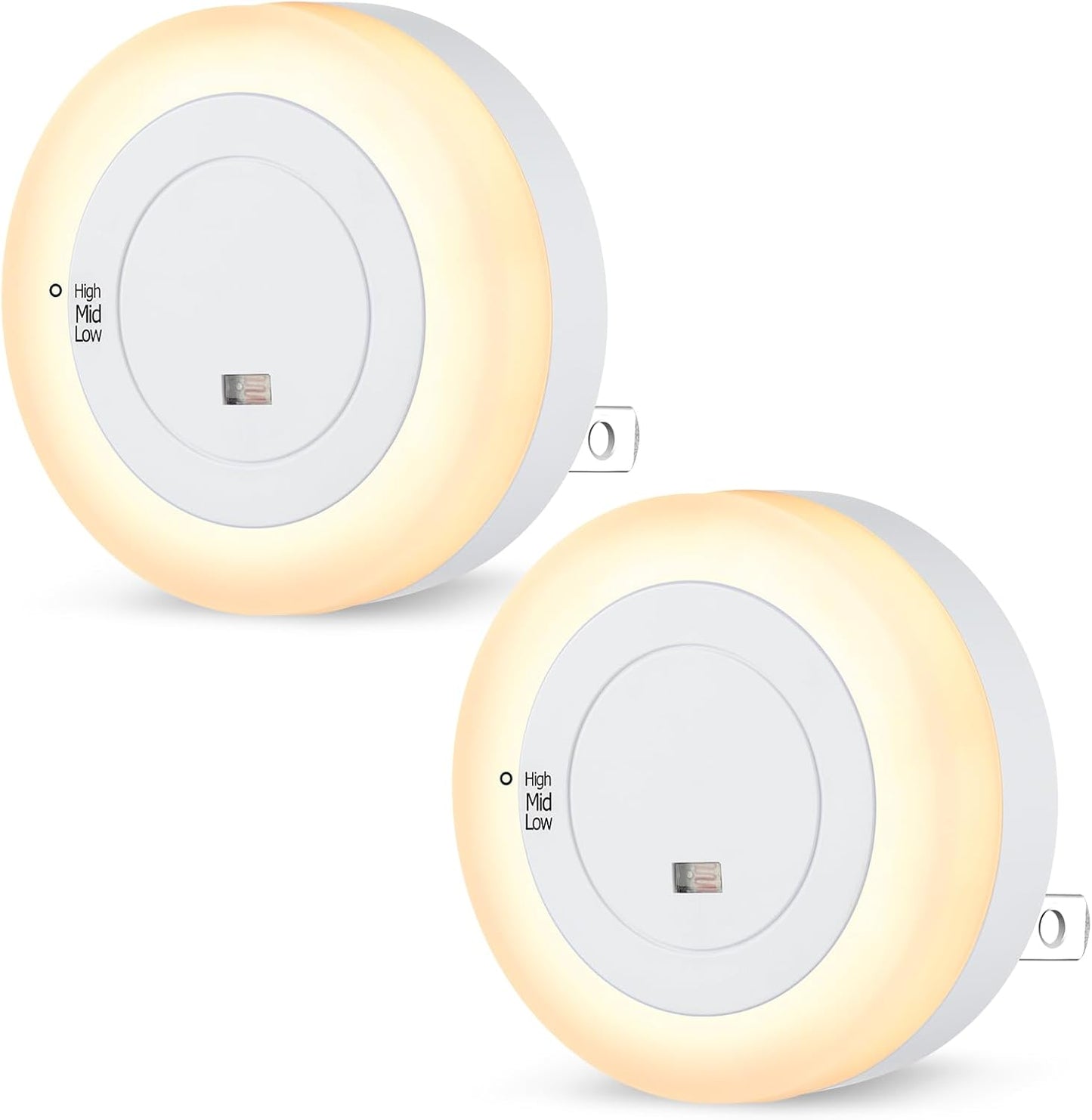 FOLKSMATE LED Night Lights Plug in, Dimmable Nightlight with Light Sensor, Soft White Adjustable, 2-Pack for Adults in Bedroom or Bathroom