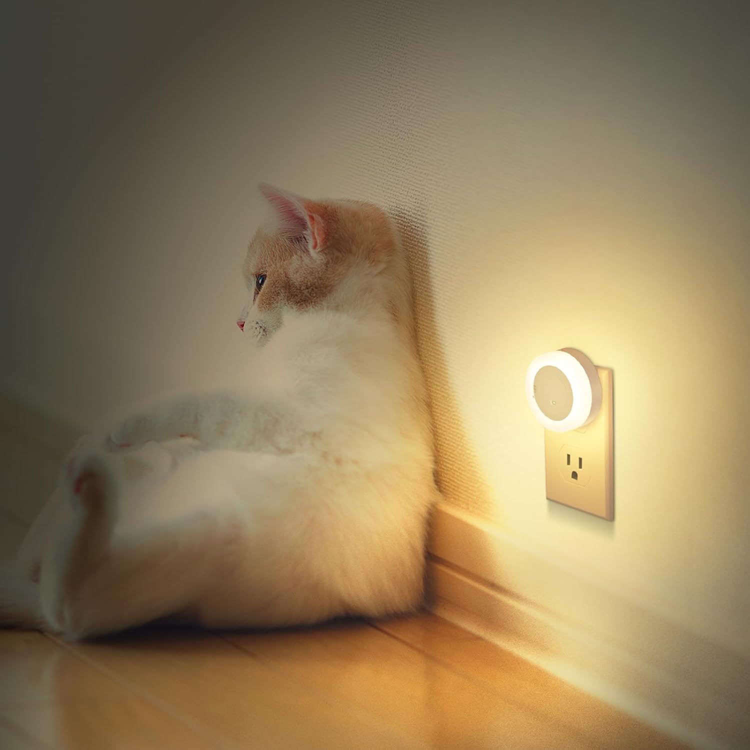 FOLKSMATE LED Night Lights Plug in, Dimmable Nightlight with Light Sensor, Soft White Adjustable, 2-Pack for Adults in Bedroom or Bathroom