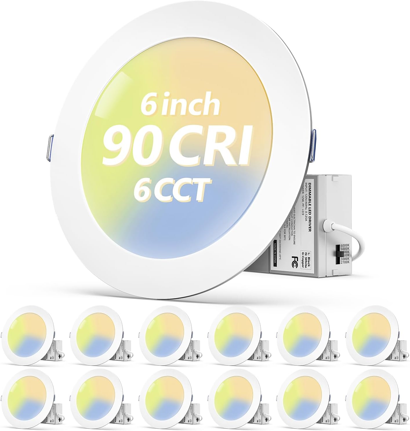 Fondwell 6-inch Canless Recessed Lighting with 6 Color Temperatures, 90 CRI, and 1050 Lumens