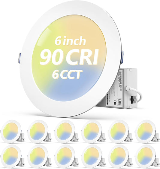 Fondwell 6-inch Canless Recessed Lighting with 6 Color Temperatures, 90 CRI, and 1050 Lumens