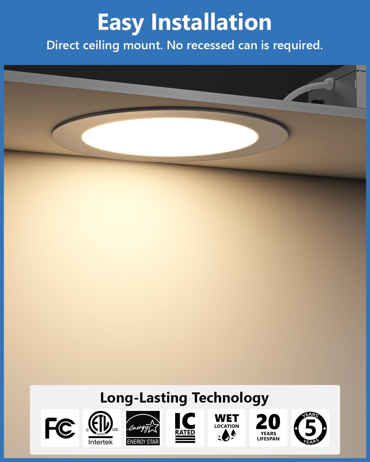 Fondwell 6-inch Canless Recessed Lighting with 6 Color Temperatures, 90 CRI, and 1050 Lumens