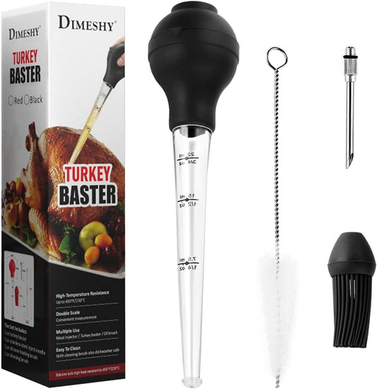 Food Grade Turkey Baster Set for Cooking & Basting with Detachable Round Bulb - Ideal for Meat, Poultry, Beef, Chicken - Includes Cleaning Brush, Inject Needle, Basting Brush