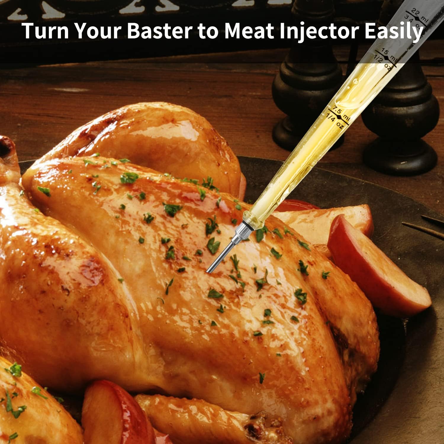 Food Grade Turkey Baster Set for Cooking & Basting with Detachable Round Bulb - Ideal for Meat, Poultry, Beef, Chicken - Includes Cleaning Brush, Inject Needle, Basting Brush