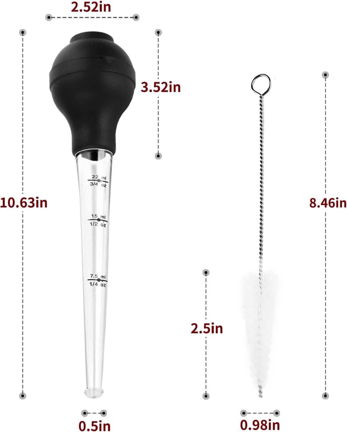Food Grade Turkey Baster Set for Cooking & Basting with Detachable Round Bulb - Ideal for Meat, Poultry, Beef, Chicken - Includes Cleaning Brush, Inject Needle, Basting Brush